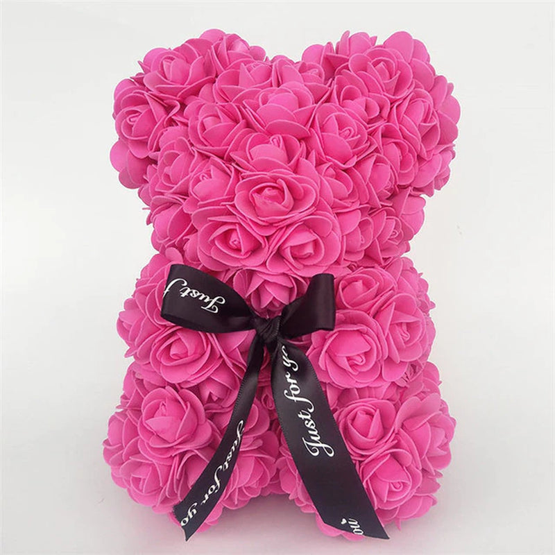 25Cm Roses Bear in Gift Box Red Roses Teddy Bear Soap Bear of Rose Foam for Christmas Days