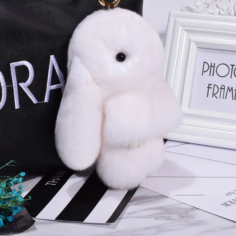 Adorable Fluffy Bunny Keychain – Stylish Rabbit Fur Key Chain with Pom Pom for Women's Bags and Keyrings
