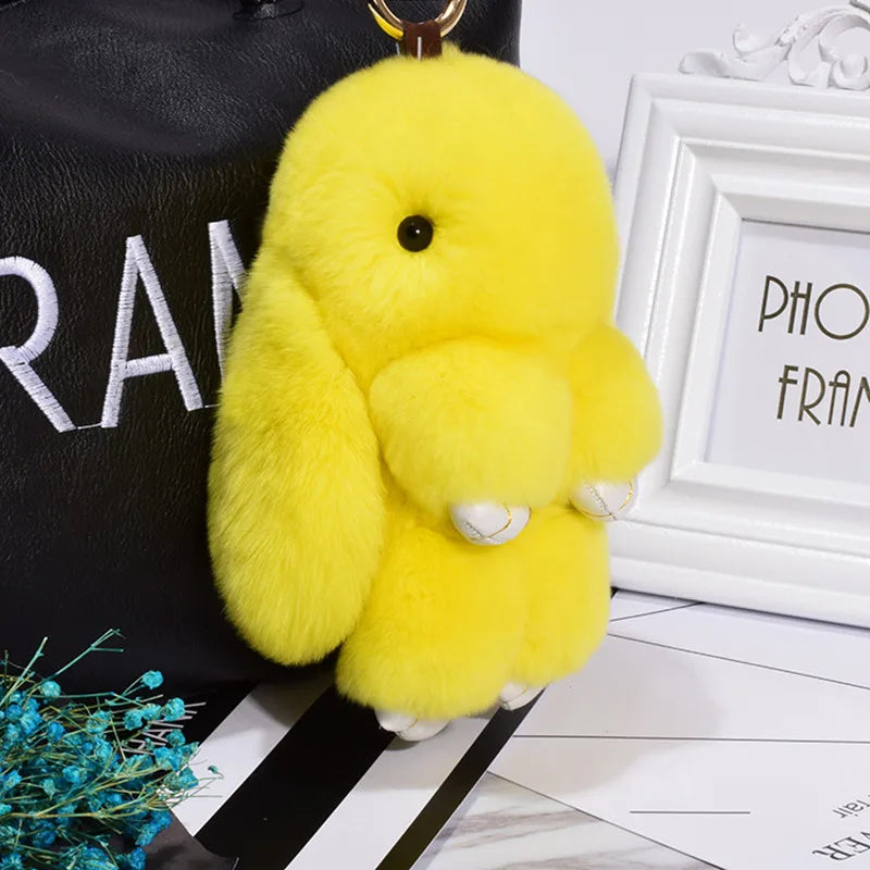 Adorable Fluffy Bunny Keychain – Stylish Rabbit Fur Key Chain with Pom Pom for Women's Bags and Keyrings