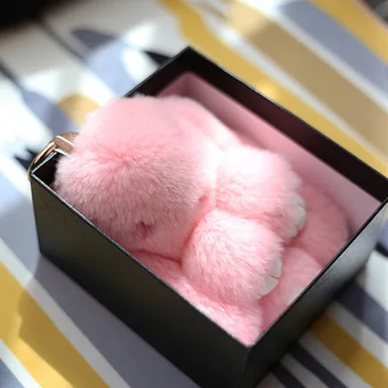 Adorable Fluffy Bunny Keychain – Stylish Rabbit Fur Key Chain with Pom Pom for Women's Bags and Keyrings
