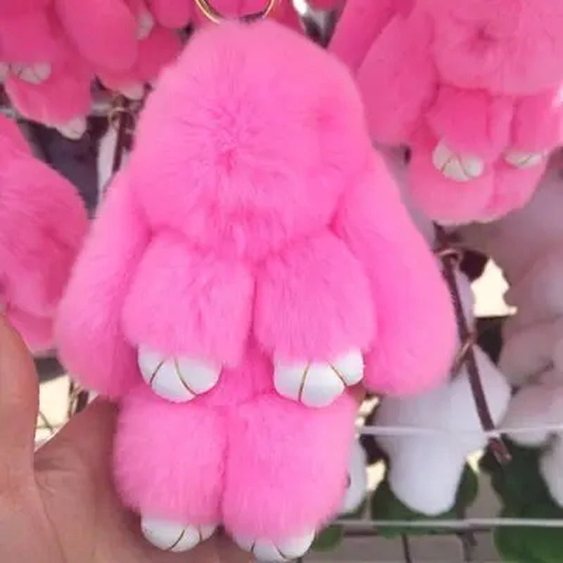 Adorable Fluffy Bunny Keychain – Stylish Rabbit Fur Key Chain with Pom Pom for Women's Bags and Keyrings