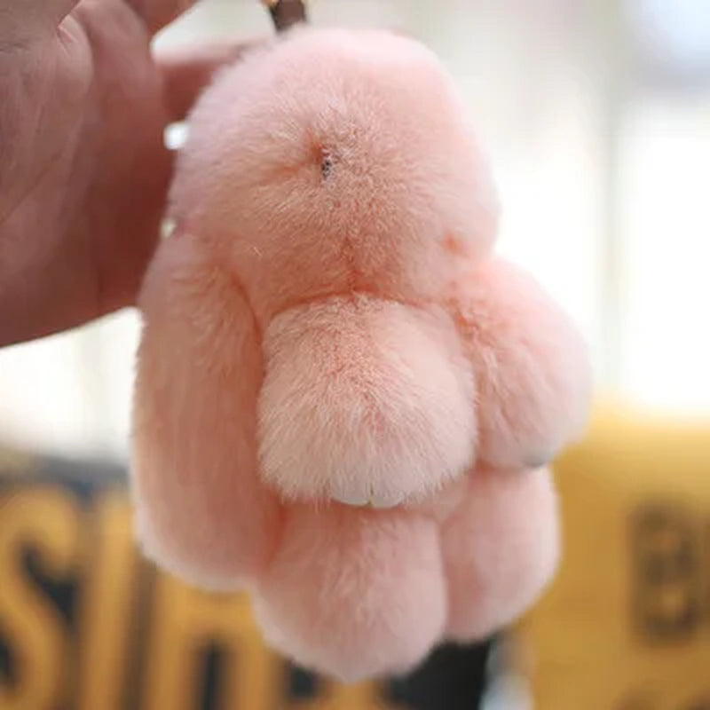 Adorable Fluffy Bunny Keychain – Stylish Rabbit Fur Key Chain with Pom Pom for Women's Bags and Keyrings