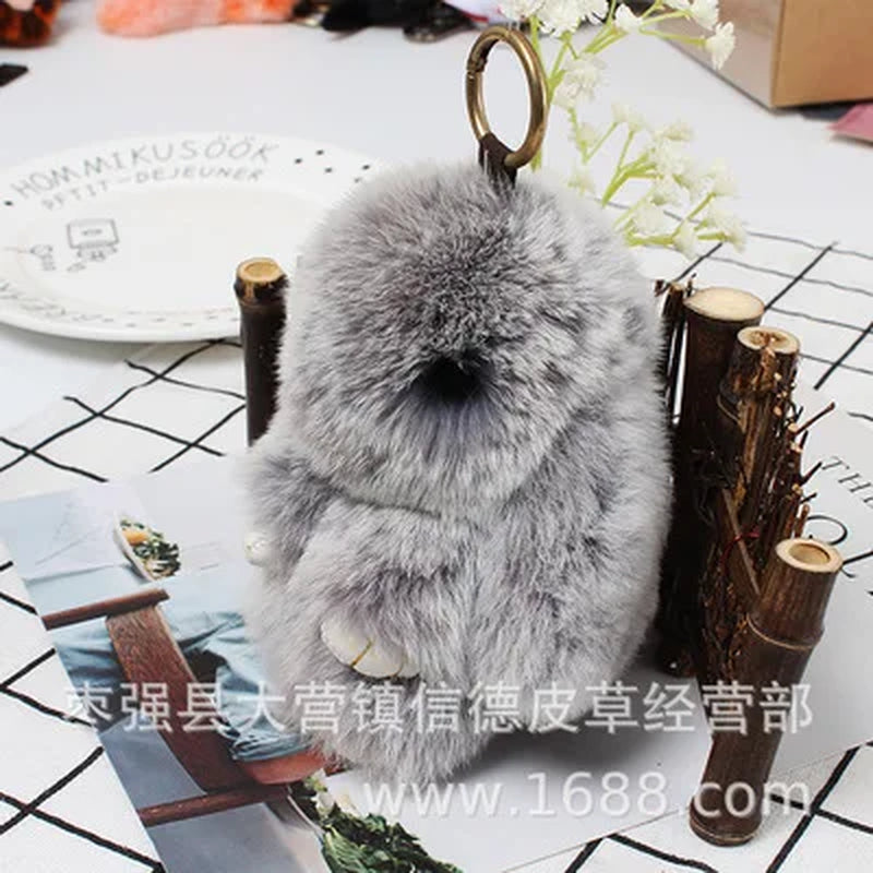Adorable Fluffy Bunny Keychain – Stylish Rabbit Fur Key Chain with Pom Pom for Women's Bags and Keyrings