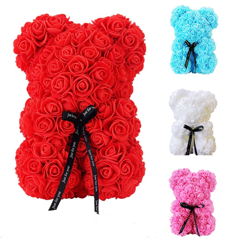 25Cm Roses Bear in Gift Box Red Roses Teddy Bear Soap Bear of Rose Foam for Christmas Days