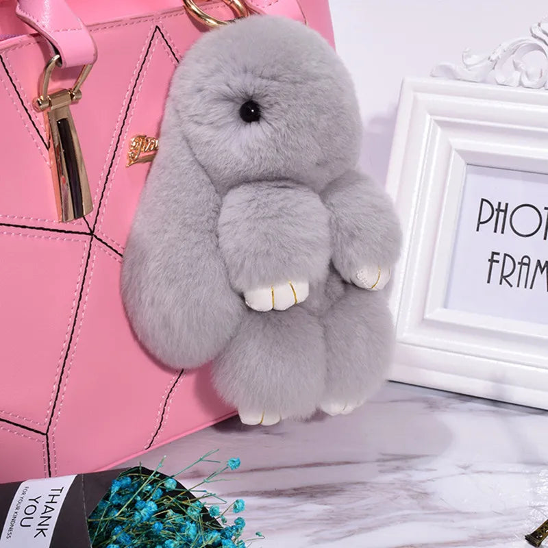 Adorable Fluffy Bunny Keychain – Stylish Rabbit Fur Key Chain with Pom Pom for Women's Bags and Keyrings