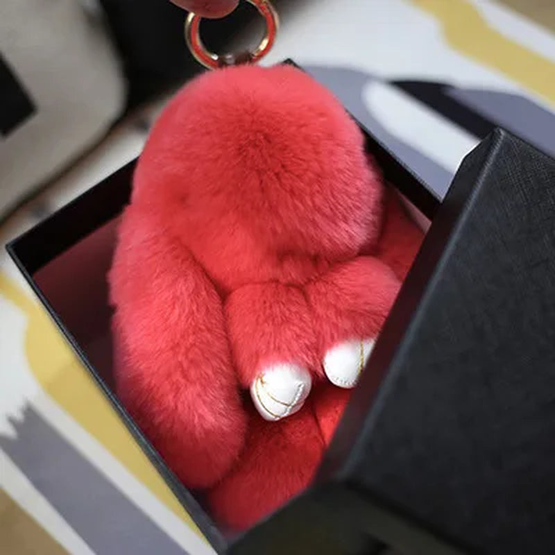 Adorable Fluffy Bunny Keychain – Stylish Rabbit Fur Key Chain with Pom Pom for Women's Bags and Keyrings