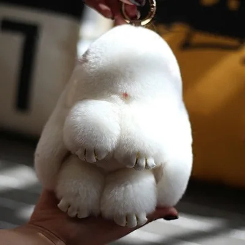 Adorable Fluffy Bunny Keychain – Stylish Rabbit Fur Key Chain with Pom Pom for Women's Bags and Keyrings