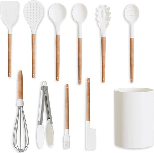 Silicone Cooking Utensils, Kitchen Utensils, Cooking Utensils Set - Silicone Spatula, Tongs, Ladle, Serving Spoons-Non-Stick, BPA Free Kitchen Utensils Set with Holder (Design 02)