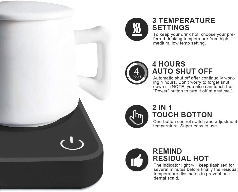 Coffee Warmer, Coffee Mug Warmer for Desk with Auto Shut Off, Coffee Cup Warmer for Coffee Milk Tea, Candle Wax Cup Warmer Heating Plate (Black-No Mug)