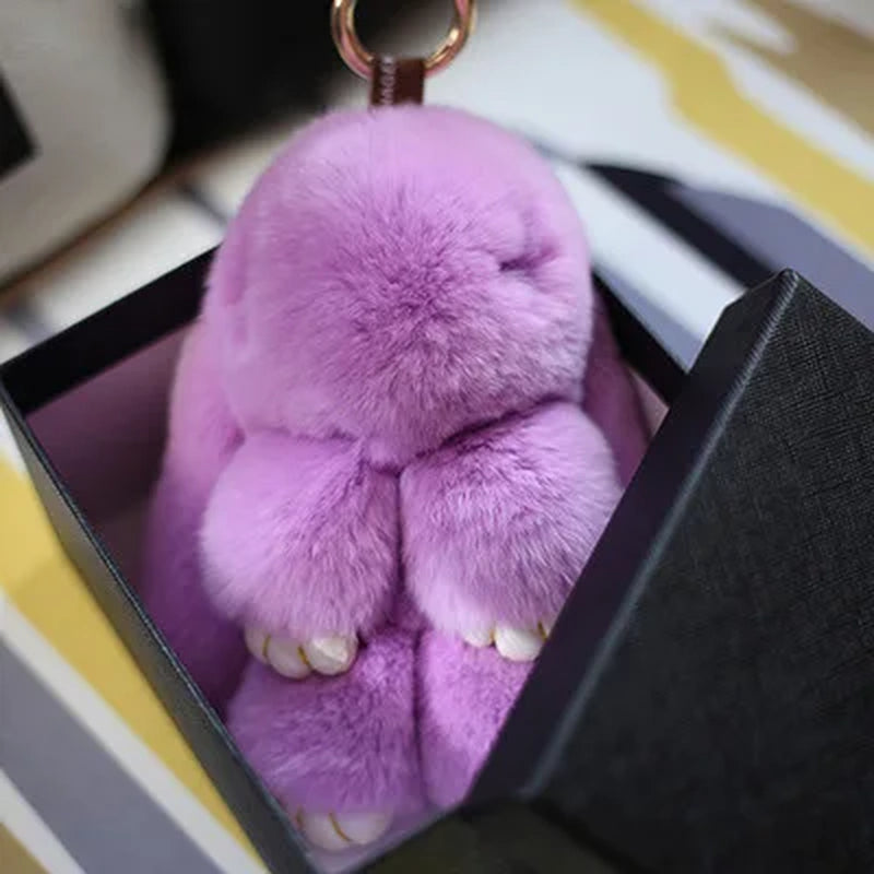 Adorable Fluffy Bunny Keychain – Stylish Rabbit Fur Key Chain with Pom Pom for Women's Bags and Keyrings