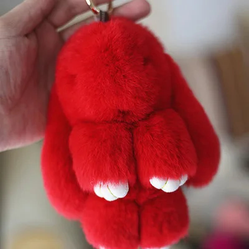 Adorable Fluffy Bunny Keychain – Stylish Rabbit Fur Key Chain with Pom Pom for Women's Bags and Keyrings