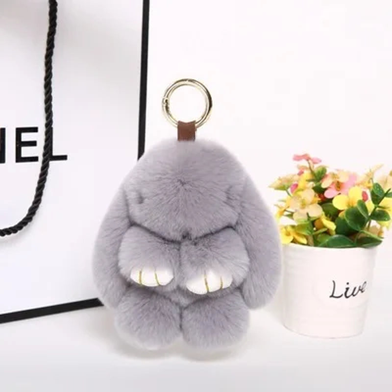 Adorable Fluffy Bunny Keychain – Stylish Rabbit Fur Key Chain with Pom Pom for Women's Bags and Keyrings