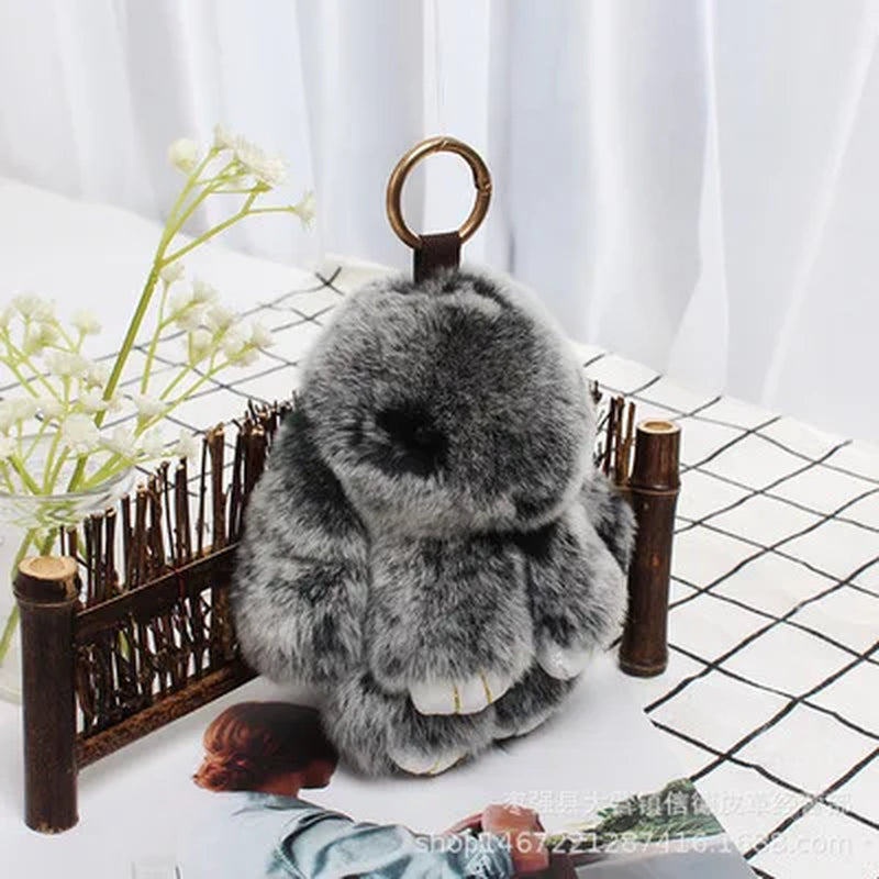 Adorable Fluffy Bunny Keychain – Stylish Rabbit Fur Key Chain with Pom Pom for Women's Bags and Keyrings
