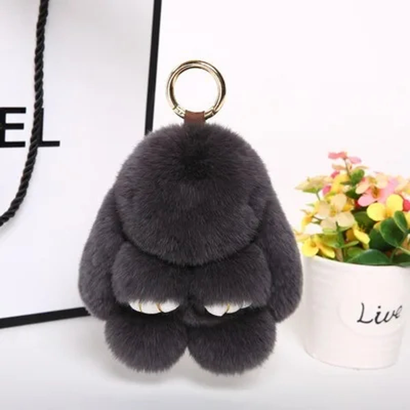 Adorable Fluffy Bunny Keychain – Stylish Rabbit Fur Key Chain with Pom Pom for Women's Bags and Keyrings
