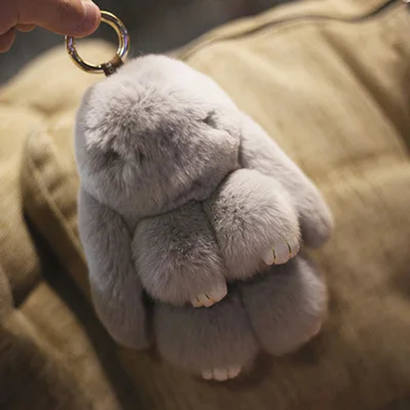 Adorable Fluffy Bunny Keychain – Stylish Rabbit Fur Key Chain with Pom Pom for Women's Bags and Keyrings