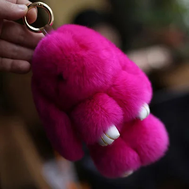 Adorable Fluffy Bunny Keychain – Stylish Rabbit Fur Key Chain with Pom Pom for Women's Bags and Keyrings