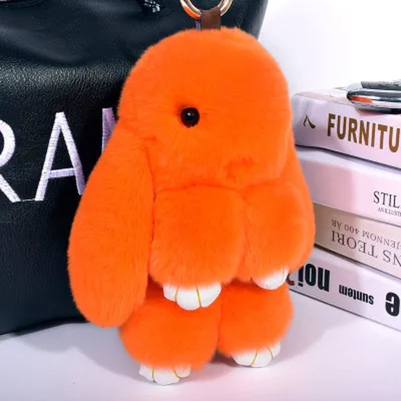 Adorable Fluffy Bunny Keychain – Stylish Rabbit Fur Key Chain with Pom Pom for Women's Bags and Keyrings
