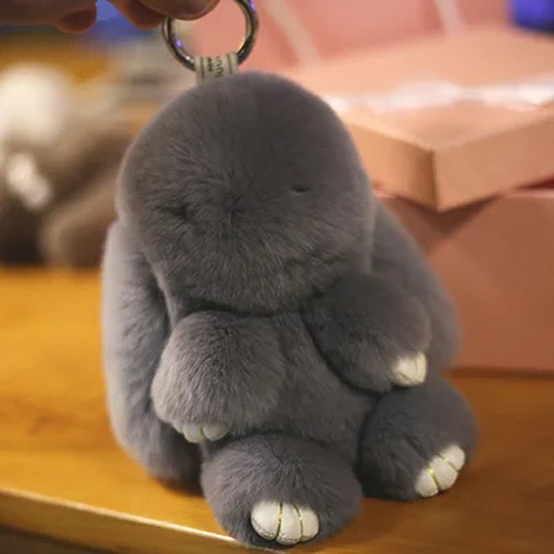 Adorable Fluffy Bunny Keychain – Stylish Rabbit Fur Key Chain with Pom Pom for Women's Bags and Keyrings
