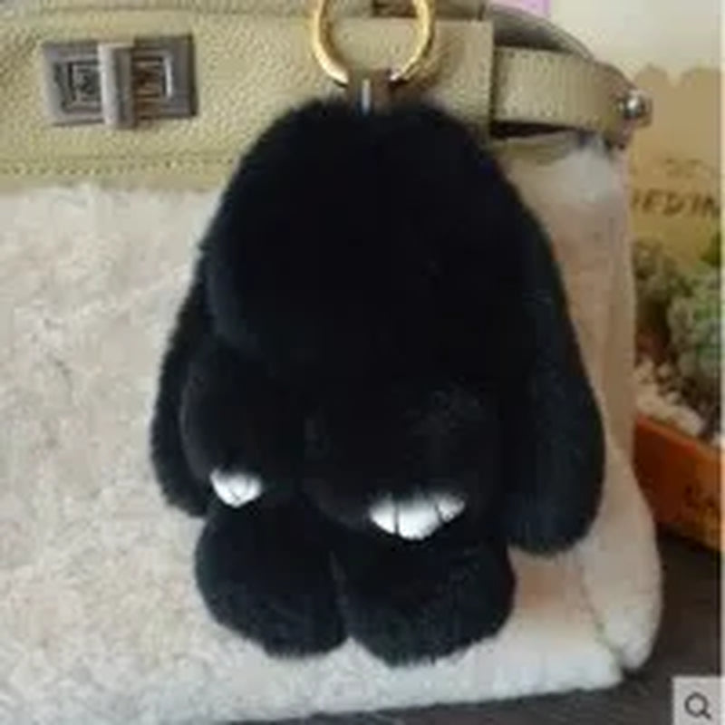Adorable Fluffy Bunny Keychain – Stylish Rabbit Fur Key Chain with Pom Pom for Women's Bags and Keyrings