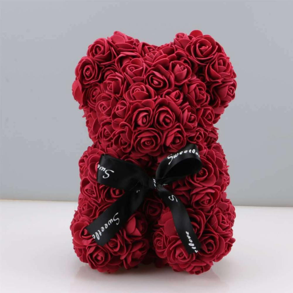 25Cm Roses Bear in Gift Box Red Roses Teddy Bear Soap Bear of Rose Foam for Christmas Days