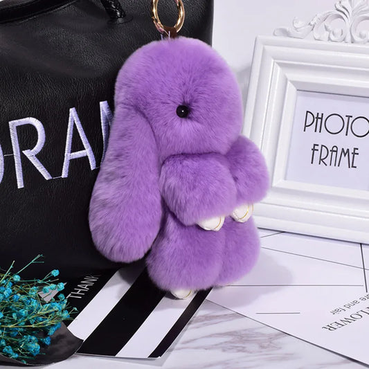 Adorable Fluffy Bunny Keychain – Stylish Rabbit Fur Key Chain with Pom Pom for Women's Bags and Keyrings