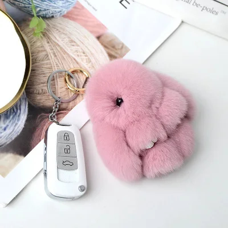 Adorable Fluffy Bunny Keychain – Stylish Rabbit Fur Key Chain with Pom Pom for Women's Bags and Keyrings