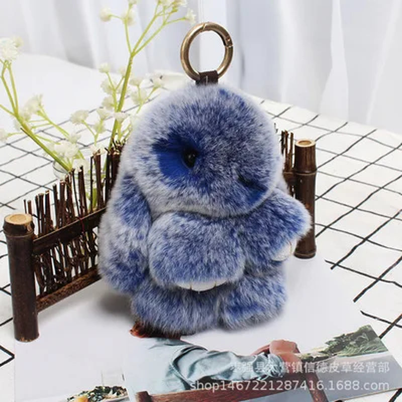 Adorable Fluffy Bunny Keychain – Stylish Rabbit Fur Key Chain with Pom Pom for Women's Bags and Keyrings
