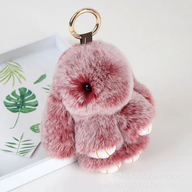Adorable Fluffy Bunny Keychain – Stylish Rabbit Fur Key Chain with Pom Pom for Women's Bags and Keyrings