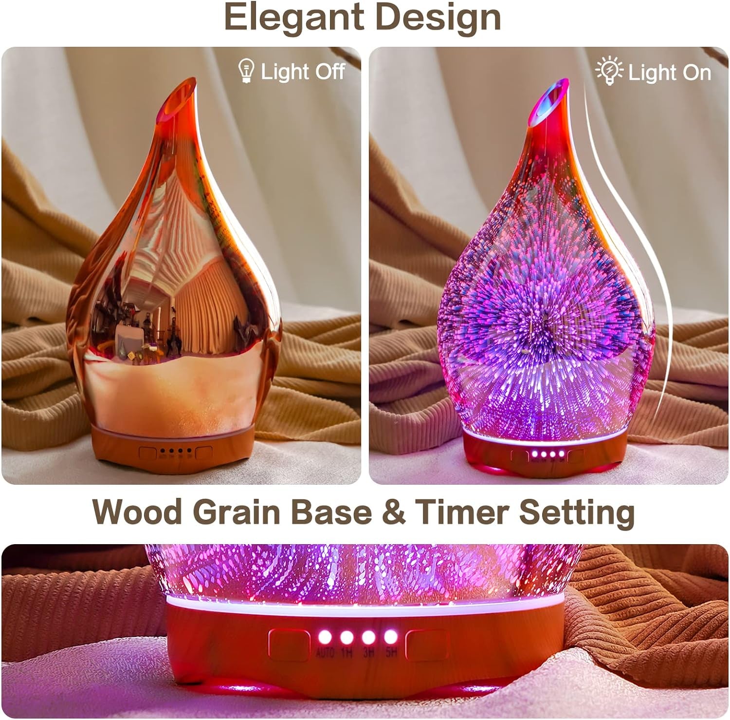 280ML Essential Oil Diffuser, Aroma Ultrasonic Humidifier with Remote Control, BPA Free, Auto Shut-Off, Timer Setting