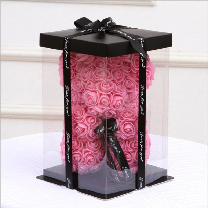 25Cm Roses Bear in Gift Box Red Roses Teddy Bear Soap Bear of Rose Foam for Christmas Days