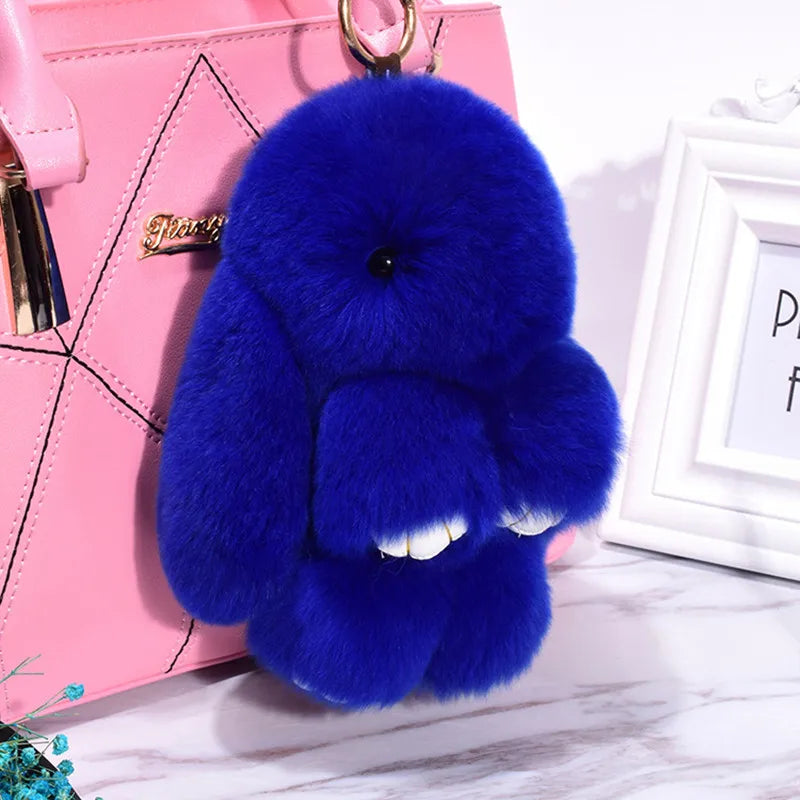 Adorable Fluffy Bunny Keychain – Stylish Rabbit Fur Key Chain with Pom Pom for Women's Bags and Keyrings