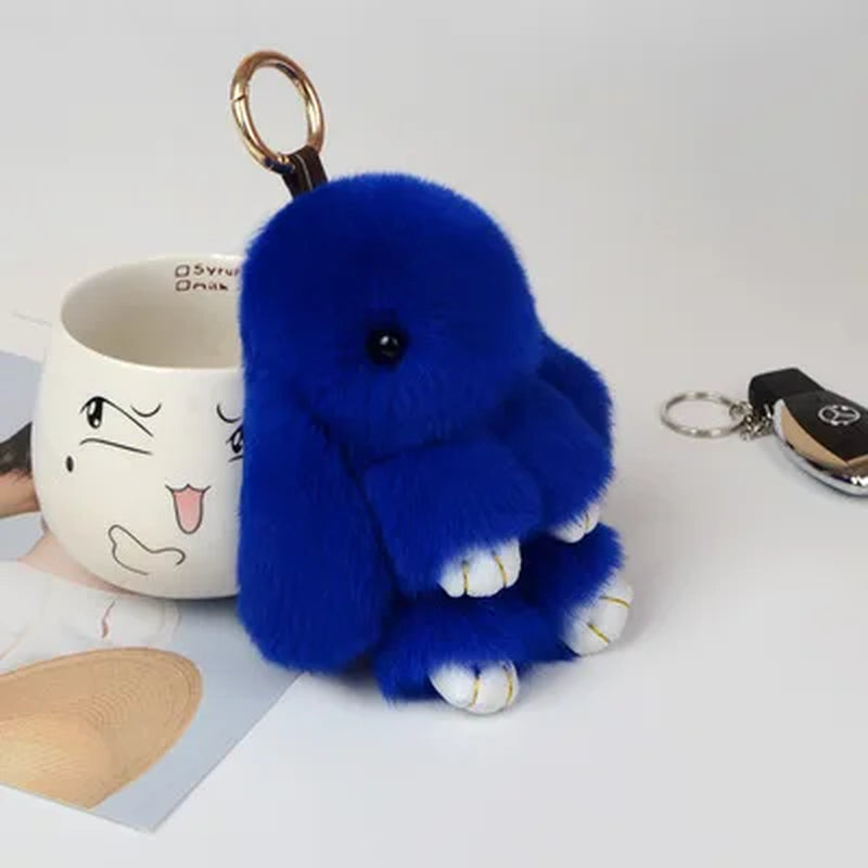 Adorable Fluffy Bunny Keychain – Stylish Rabbit Fur Key Chain with Pom Pom for Women's Bags and Keyrings