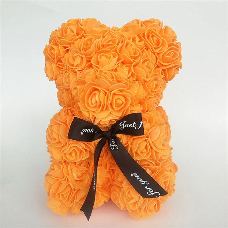 25Cm Roses Bear in Gift Box Red Roses Teddy Bear Soap Bear of Rose Foam for Christmas Days