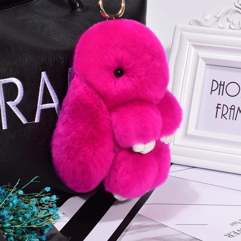 Adorable Fluffy Bunny Keychain – Stylish Rabbit Fur Key Chain with Pom Pom for Women's Bags and Keyrings