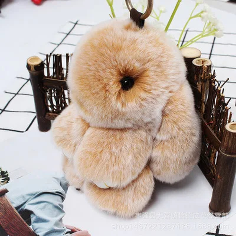 Adorable Fluffy Bunny Keychain – Stylish Rabbit Fur Key Chain with Pom Pom for Women's Bags and Keyrings